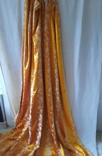 Pair gold Damask satin sateen Curtains Vintage Retro fabric 209cmD 155cmW brocad