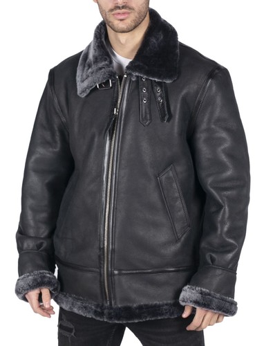 Men sheepskin black grey b3 - sheepskin,