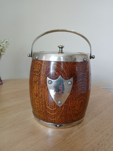 Antique oak biscuit barrel - barrel, or