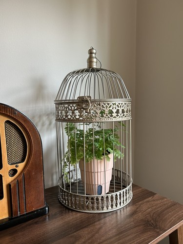 Vintage gold metal domed bird - metal,