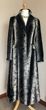 PER UNA M&S Speziale UK 14-16 Black Striped Faux Fur fit & flare Long Maxi Coat