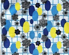 Vintage 60s 70s Cotton Fabric Retro Flower Power Blue Yellow Unused 92cm X 50cm