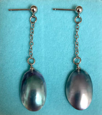 Her Gift ocean blue REAL Seawater Mabe Pearl Earrings Studs 925 Silver UK Seller