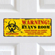Personalised Any Name METAL Biohazard Warning Boys Bedroom Door Sign Plaque Kids