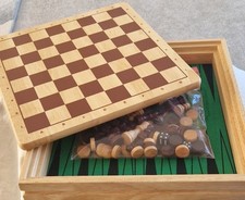 Wooden 3-in-1 Game Set Chess, Draughts, Backgammon Board With Pieces Lovely Item