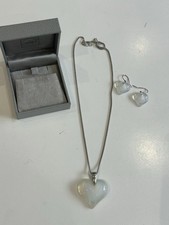 Lalique Amoureuse Beaucoup Opalescent Crystal Heart Pendant & Matching Earrings
