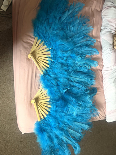 Blue feather folding hand - folding,