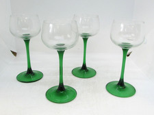 Set of 4 French Vintage Luminarc Green Stemmed Wine Glasses, 16.5cm tall