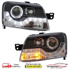 Fits Fiat Panda Headlights 2003-2009 Black LED DRL Projector Xenon Look Upgrade