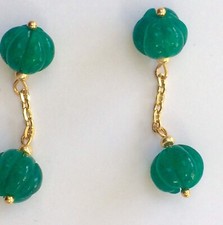 VINTAGE Pumpkin Cut Emerald GILT CUFF LINKS