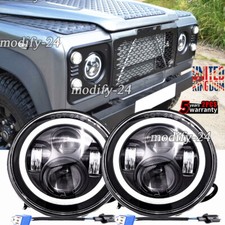 Fit Land Rover Defender 7" H4 LED Headlights DRL E MARKED 90 110 TD4 TD5 Black