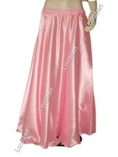 Belly Dance Pink Satin Half Circle Skirt Costume Tribal Elastic Jupe 27 Colors