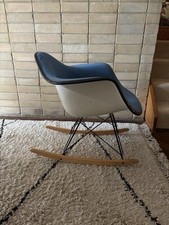 Herman Miller Eames Blue Fabric Stamped 1976 Fibreglass Base Rocking Chair