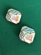2 VINTAGE Hand painted Enamelled Square Buttons