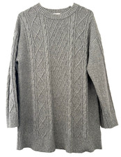 H&M.  GREY CABLE KNIT WOOL MIX KNIT OVERSIZE TUNIC LONG JUMPER.  SIZE M.