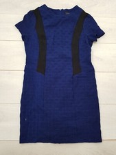 TOPSHOP Smart Sheath Dress Size 16 Navy Blue Zip Stretch Cap Sleeve Workwear