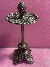 Vintage Victorian Style Ornate Metal Toothbrush Holder Stand Silver Finish 7”