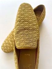 WORN ONCE CHRISTIAN LOUBOUTIN MENS GOLD BULLION EMBROIDERED SHOES. SIZE 43.