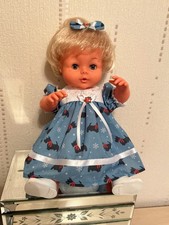Lovely Tiny Tears In Blue + White Scottie Dress,Panties + White Cinderella Shoes
