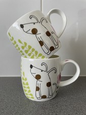 2 x ROYAL WORCESTER CAROLINE GARDNER DOG'S DINNER MUGS - BONE CHINA