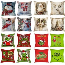 4/5Pcs Christmas Grinch Santa Snowman Cushion Covers Sofa Throw Pillow Cases UK