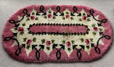 Vintage Latch Hook Pink Floral Wool Oval Rug 1940s - 1950s 135 x 75 cm