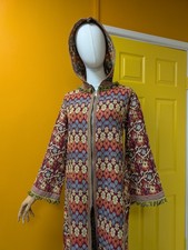 Vintage 60s/70s Woven Cotton Tapestry Hooded  Maxi Coat - XS/S