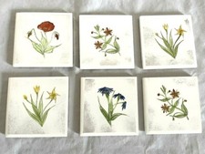 Vintage Danish Ceramic Hand Painted Floral Coasters  Kaj Polk Designer Set of 6