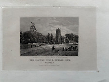 1819 Antique Print; Castle Hill & Church, Eye, Suffolk after Higham