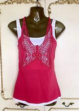 PINEAPPLE DANCE STUDIO.. UK10.. Coral Pink & White Butterfly Design Top.. NWOT