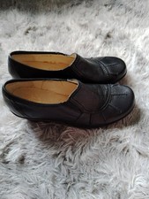 Hush Puppies Astrila Black Leather Wedge Heel Slip On Shoes Size 7