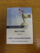 23/09/2012 Ticket: Tottenham Hotspur v Queens Park Rangers [West Stand Executive