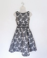 Coast Floral Occasion Dress Size 6 Grey Fit Flare Party Sleeveless Bow Detail
