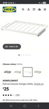 IKEA Komplement White Pull-out Trouser Hanger 75x58cm (Pax Wardrobe 704.465.40)