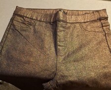 Sainsbury TU Ladies Brown Wuth Gold Sparkle Stretch Tapered Jeggings Size 14 NEW