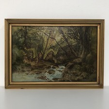 Antique English Countryside River Landscape Impressionist Oil Painting