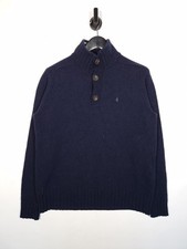 Musto Wool Jumper Size XL Men's Blue Button Neck Warm Knit Sweater