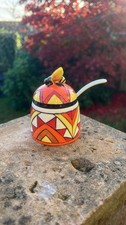 Old Tupton Ware Honey Pot with Spoon and Lid Yellow Red Orange Vintage