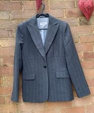 Marks and Spencer Women's Office Suit  Jacket - Grey Pinstripe - Size 8 - Petite