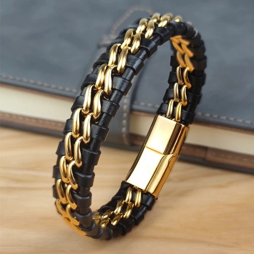 Mens braided leather bracelet - leather,