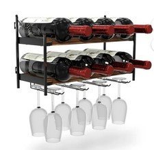 Wood Metal Wine Rack for Wall