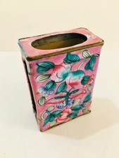 Beautiful Antique Cloisonne Asian Oriental Pink Flowers Enamel Matchbox Holder