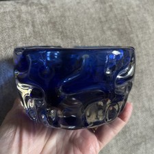 Heavy Czech Glass Blue Bowl Ashtray by Pavel Hlava for Crystalex Glassworks