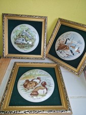 Vintage, Staffordshire Fine Ceramics, Framed, Miniatures, Wild Fowl, Set of 3.