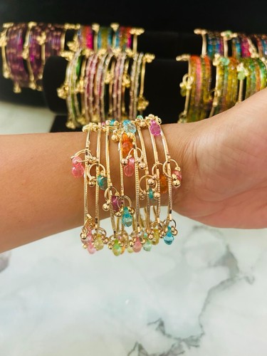 Kashmiri bangle set 8pcs gold - bangle,