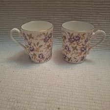 2 Royal Albert, Rose Chintz Series, Purple Lace Tea/ Coffee Mugs 7.5cm Tall