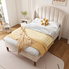 Upholstered Velvet Single Bed Frame 3ft 90x190cm BEIGE Boxed COLLECT NN5 