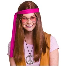 Adult Woodstock Hippie Kit Wig Headband Glasses Medallion 60s 70s Fancy Dress
