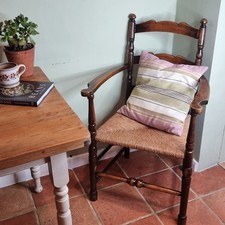 Antique Ladder Back  Rush Seat, Carver Armchair