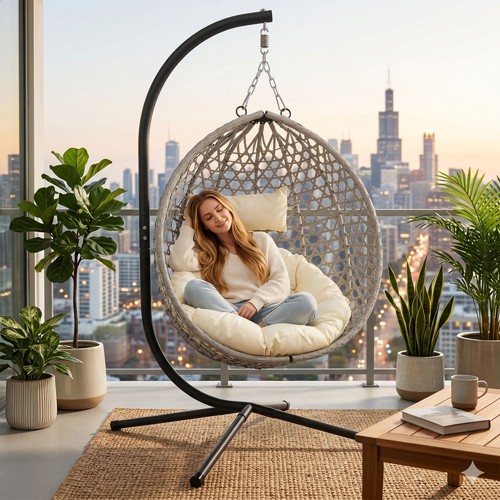 Folding rattan hanging hammock - rattan,